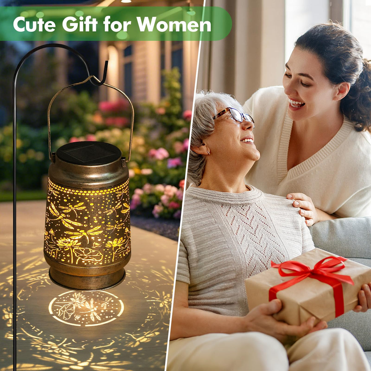 Solar Lanterns Waterproof Outdoor Garden Decor Birthday Gift for Women Mom (3.9''x10.8'')