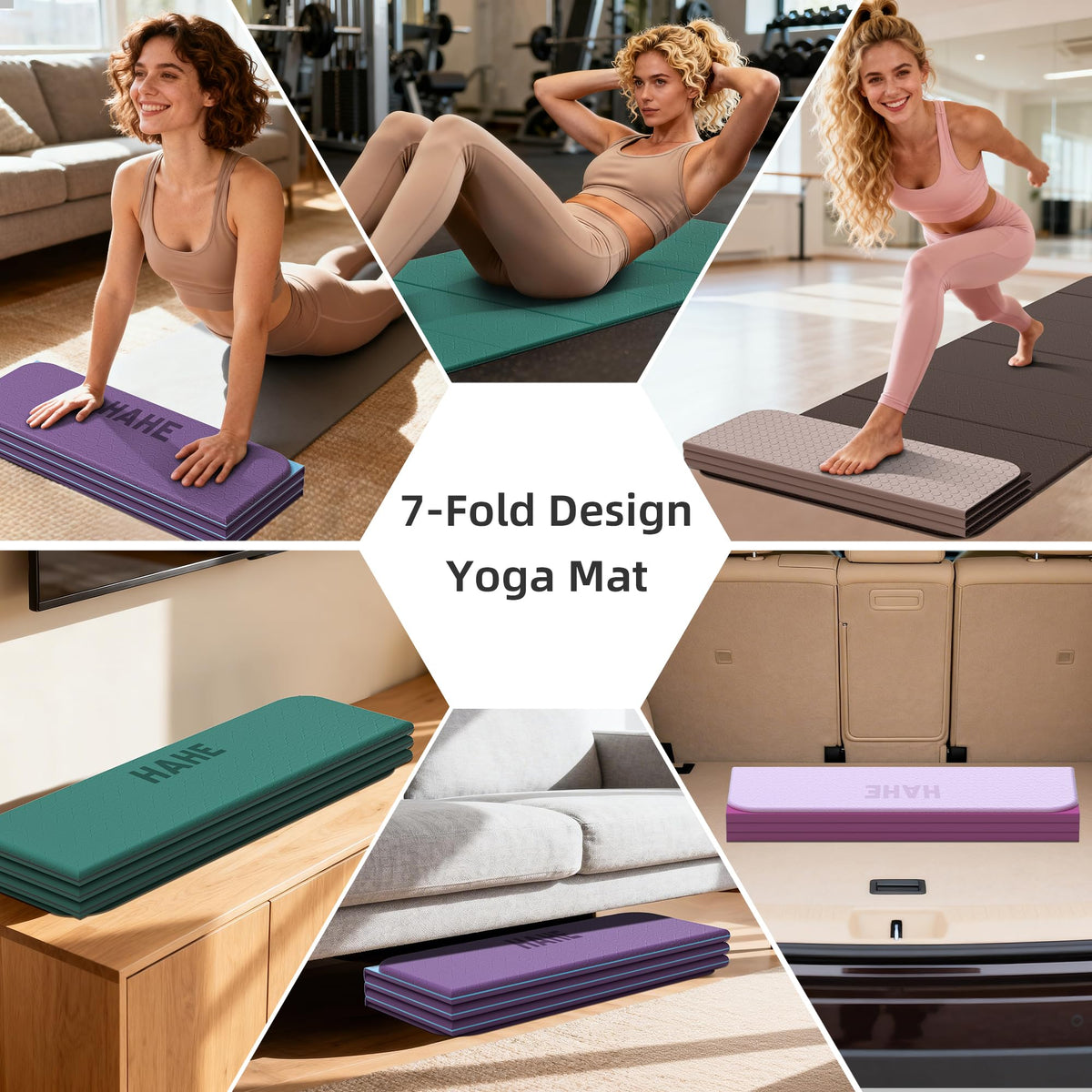 7 Fold Design Extra Thick Yoga Mat 72"L x 24"W x 0.47" (Brown & Beige)