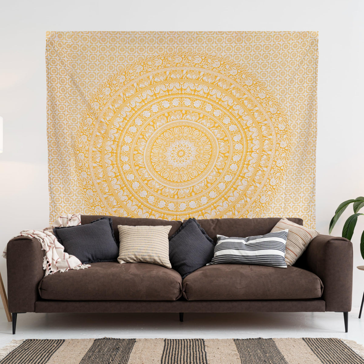 Cotton Mandala Tapestry (Yellow / 30"L x 40"W)