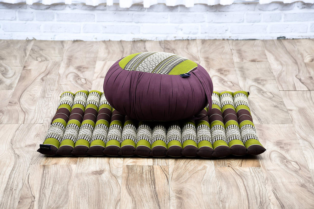Meditation Cushion Zafu & Zabuton Set 28 x 28 inches Kapok Zazen (Sf20 - Brown, Green)