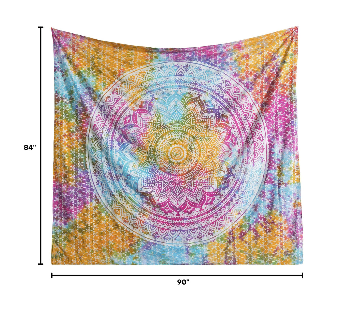 Tapestry Wall Hanging Hippie Ombre Mandala Bohemian Hippy Medallion Psychedelic Ombre Design Indian Tapestries Bedspread 84 x 90 Inches (90"L x 84"W / Tie Dye)