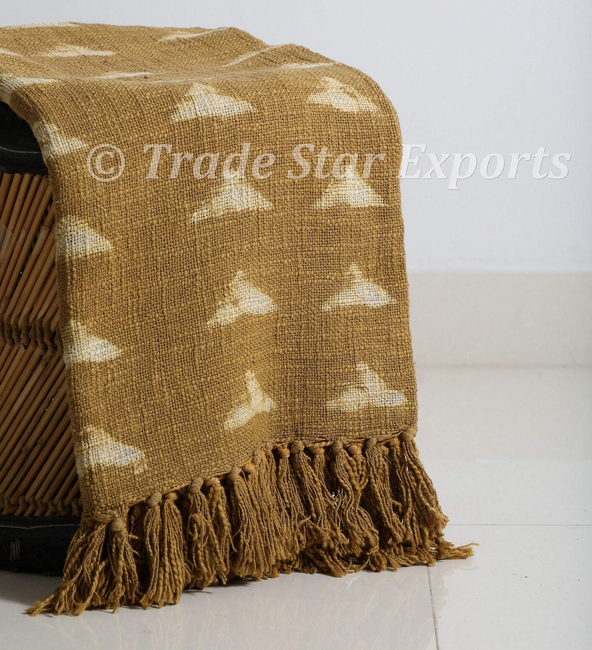 Hand Block Printed Throw Blanket Boho Cotton Fringed Blanket Beach Throw Handwoven Picnic Throw Decorative Blanket with Tassels Birthday Gift (Olive Green / Maple (120 x 170 Cms))