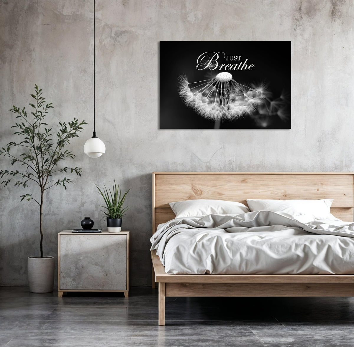 Zen Wall Art Just Breathe Canvas Picture Positive Inspirational Dandelion Framed Artwork Poster Mental Health Office Pictures Wall Decor for Bathroom (12"L x 16"W / Dandelion-04)