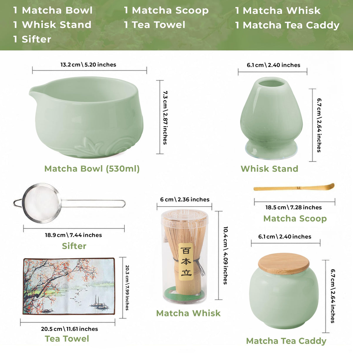 18 OZ Matcha Whisk Set (Green)