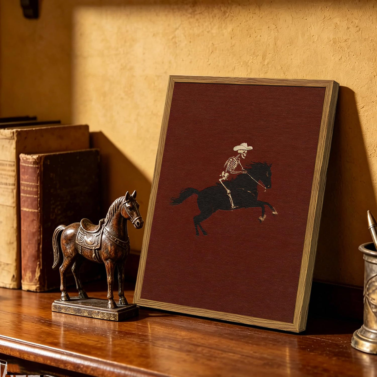 Framed Vintage Western Cowboy Wall Art (Skeleton / 10"L x 8"W)