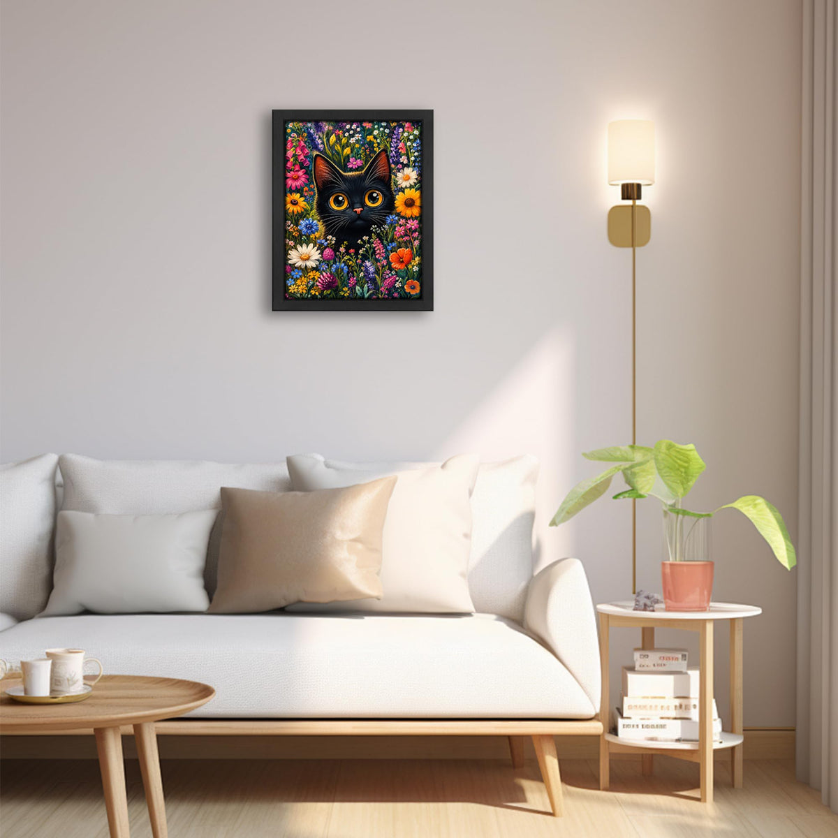 Black Cat Floral Decor Wall Art (Wall Art Framed 47 / 16"L x 12"W)