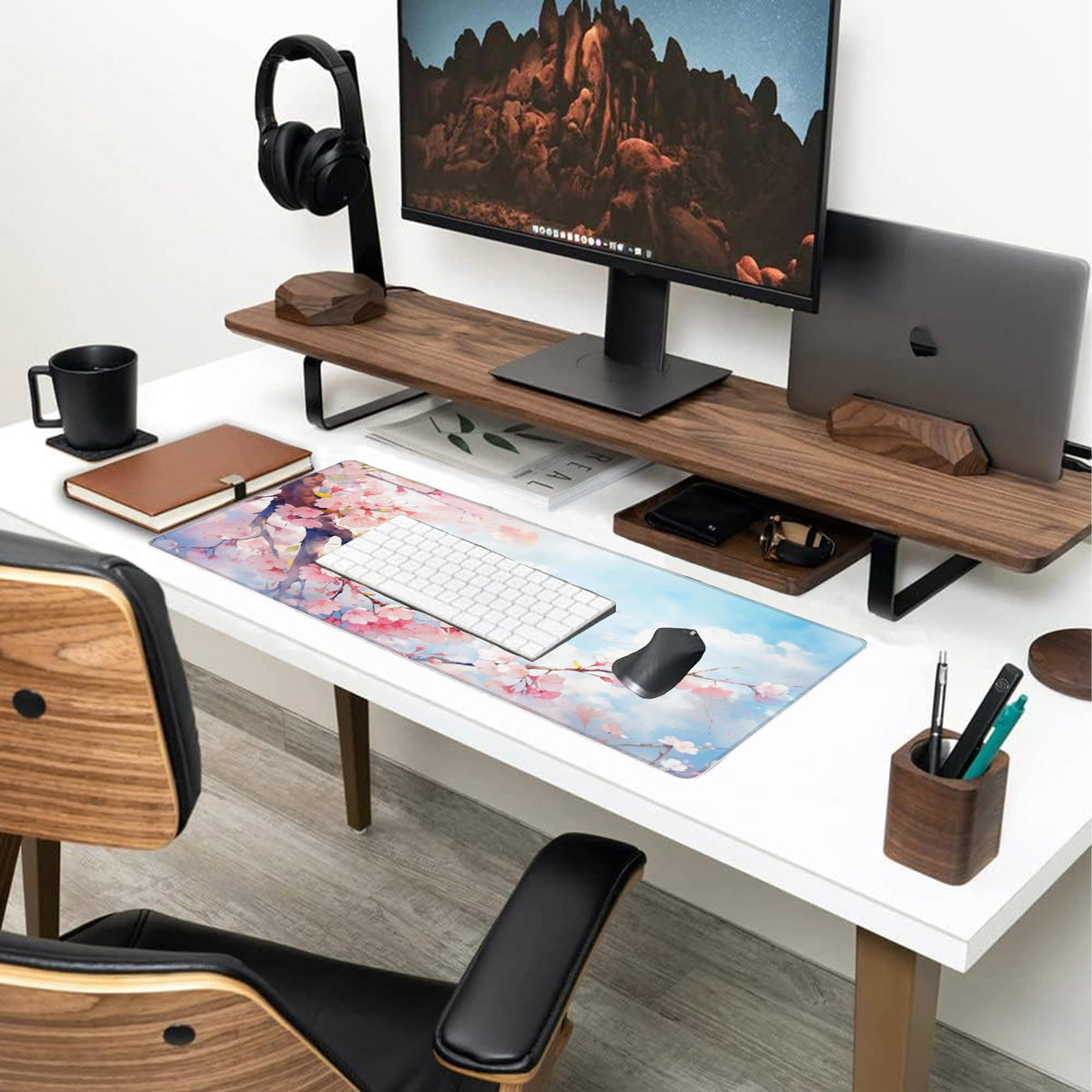 Large Gaming Mouse Pad for Desk (11.8" x 31.5" / Cherry Blossom Tree)