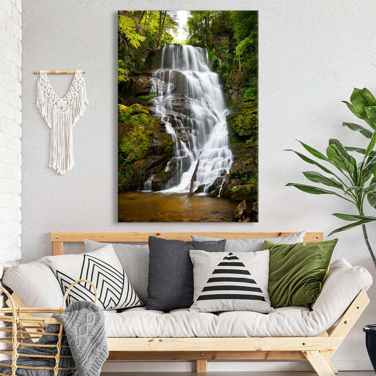 Mountain Canvas Wall Art for Living Room Nature Waterfall Wall Decor Green Forest Pictures Prints USA Montana Landscape Photo Wilderness Posters Painting Artwork Kitchen Bathroom Decorations 32x48" (32"L x 48"W / Nature17)
