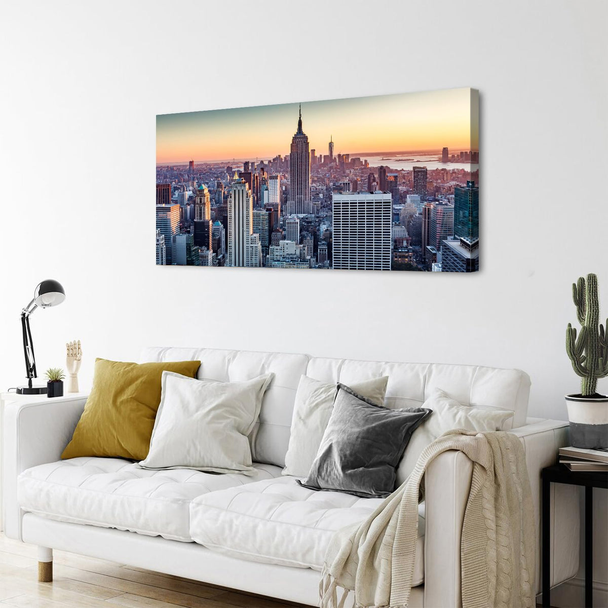 New York Wall Art Modern Manhattan Skyline Picture USA Downtown City Wall Decor Night View Building Canvas Painting NYC Skyscraper Contemporary Artwork for Bedroom Living Room Home Decoration 24x48" (48"L x 24"W / New York)
