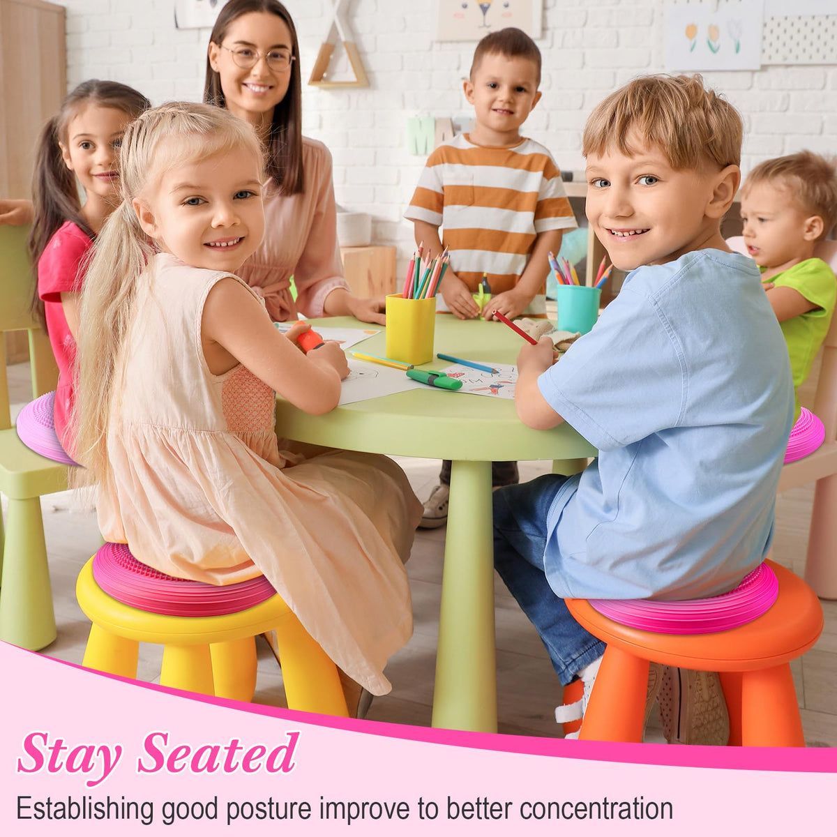 4 Pcs Wiggle Seat Inflated Wobble Cushion for Kids (Pink Series)