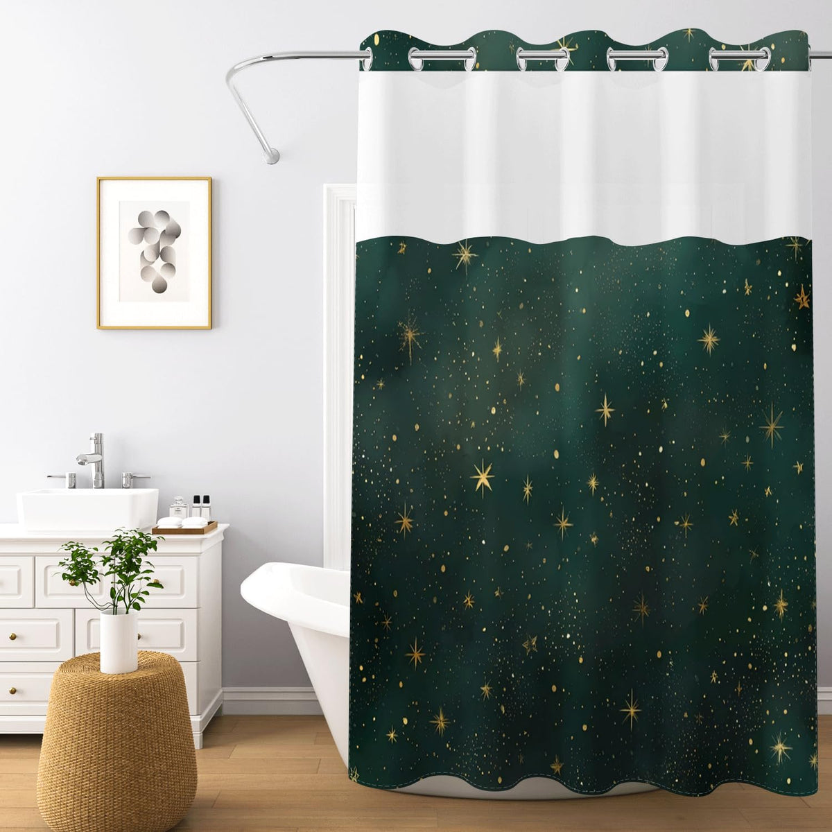 Celestial Galaxy Shower Curtain with Snap in Liner (Starry Sky)