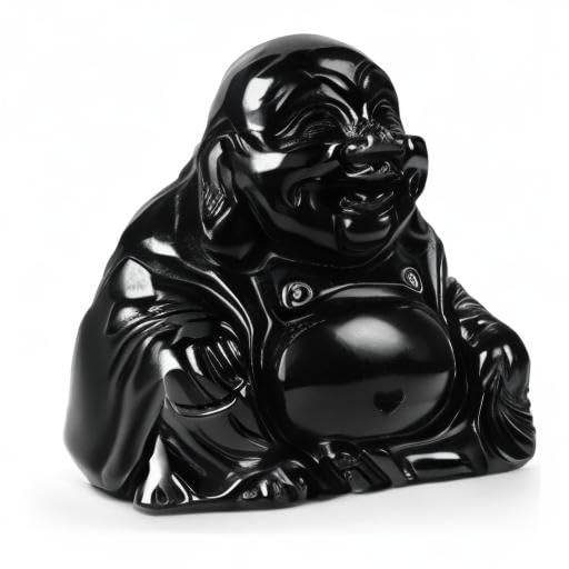 Black Obsidian Crystal Happy Buddha Statue 2 Inch Hand Carved Gemstone Sitting Maitreya Laughing Buddha Figurine Pocket Healing Stone for Home DecorPocket Stone Home Decoration (Green Aventurine)