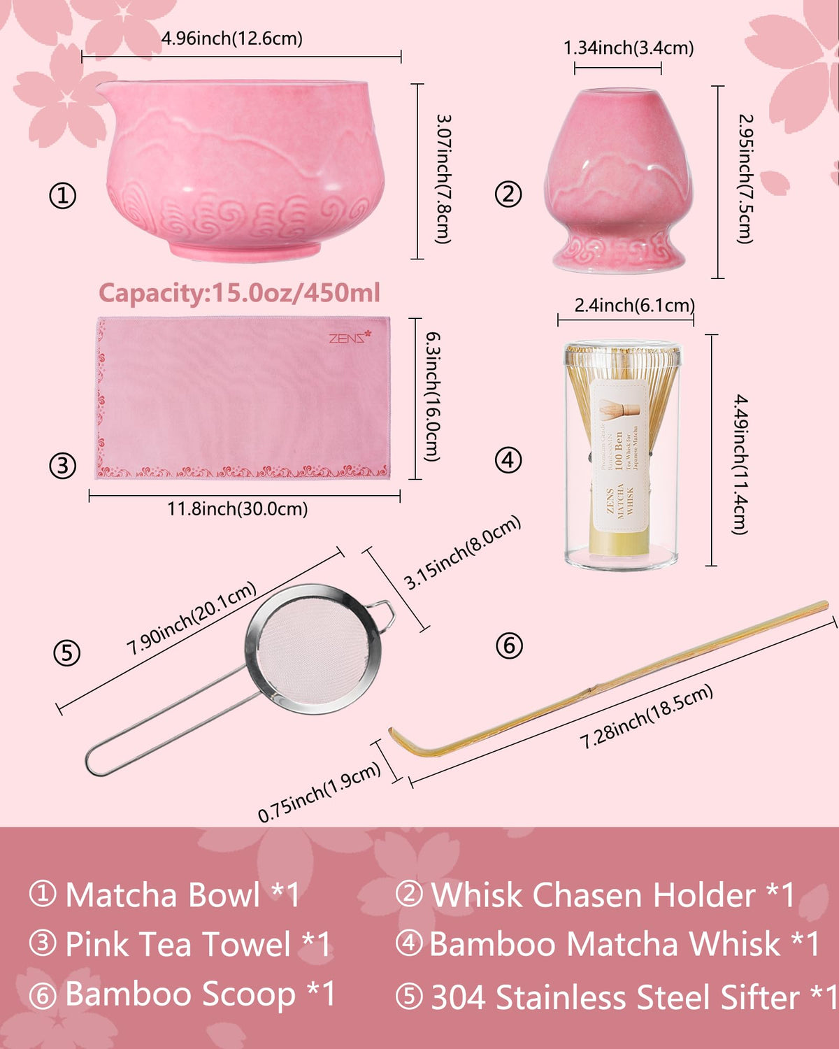 Premium Matcha Whisk Set (01-Pink-Pink Box / 6 Pcs)