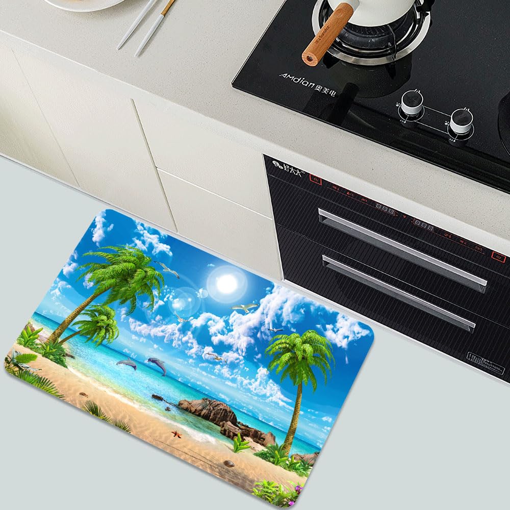 Bath Mat Bathroom Rug (Summer Coconut Beach Dolphins- / 17 x 27.5 inches)
