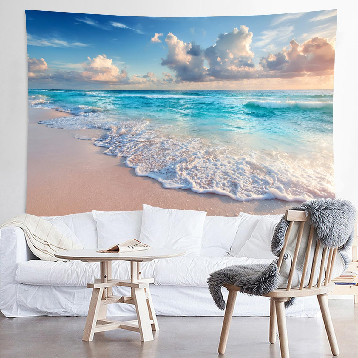 Sunrise Beach Ocean Tapestry (Wave Beach / 79"L x 59"W)