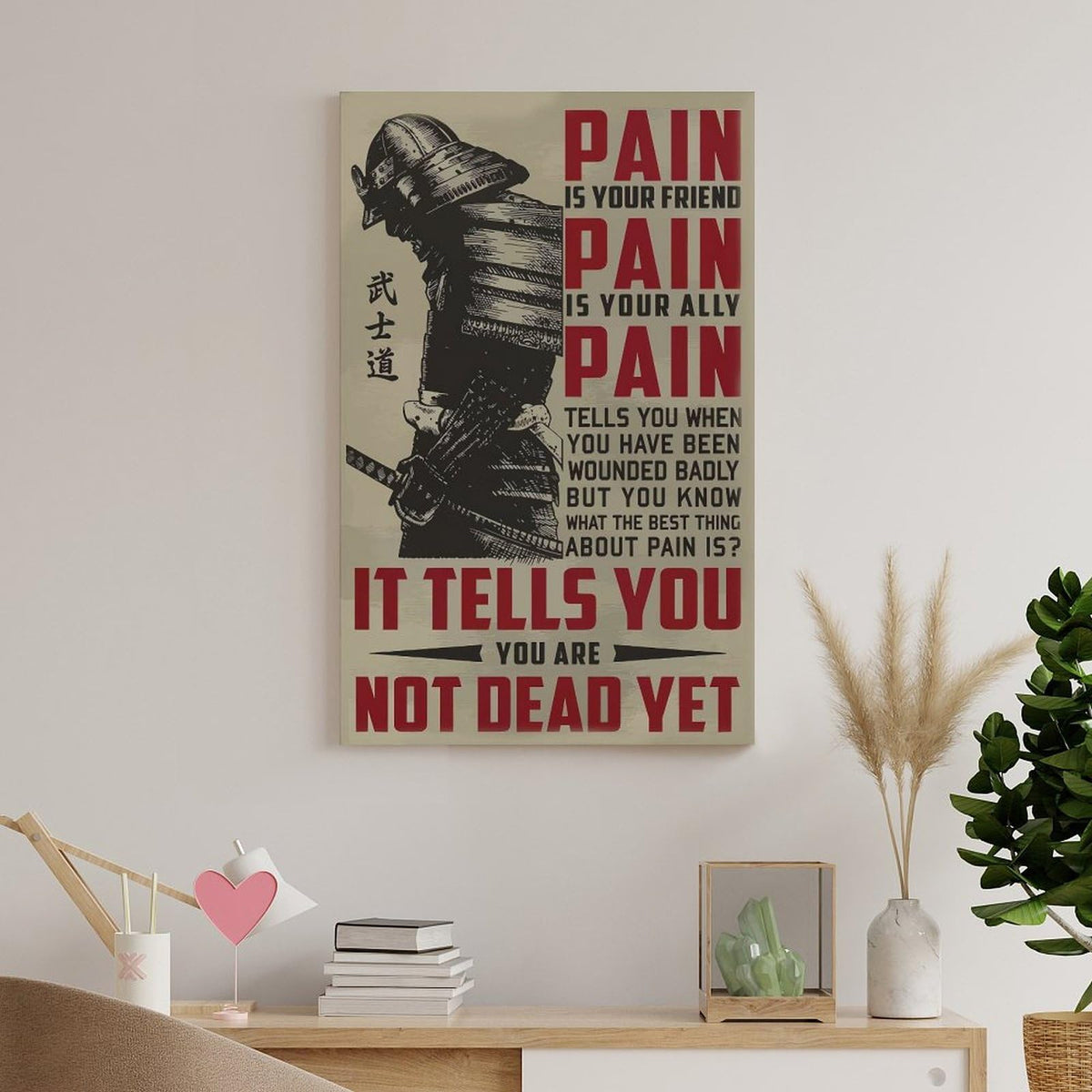 Samurai Japan Quote Text Art Canvas Printing Wall Art Prints Wall Decor Posters Motivational Warrior Pain Quote Vintage Red Black Living Room Bedroom Office Gym Decor 16x24inch (style-31 / 16x24inch(40x60cm) Unframe)