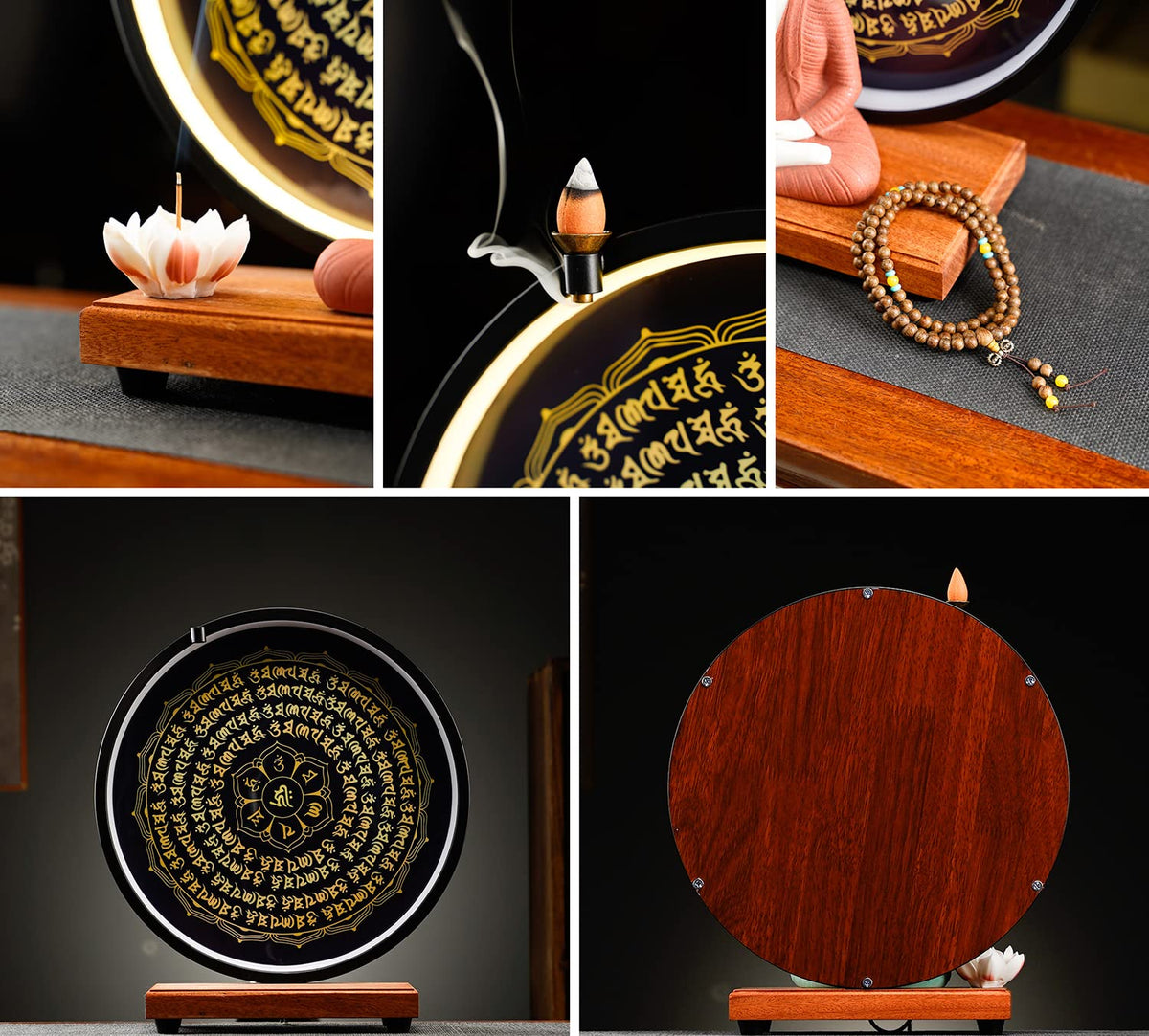 Red Buddha Statue and Circle LED Table Lamp (Red)