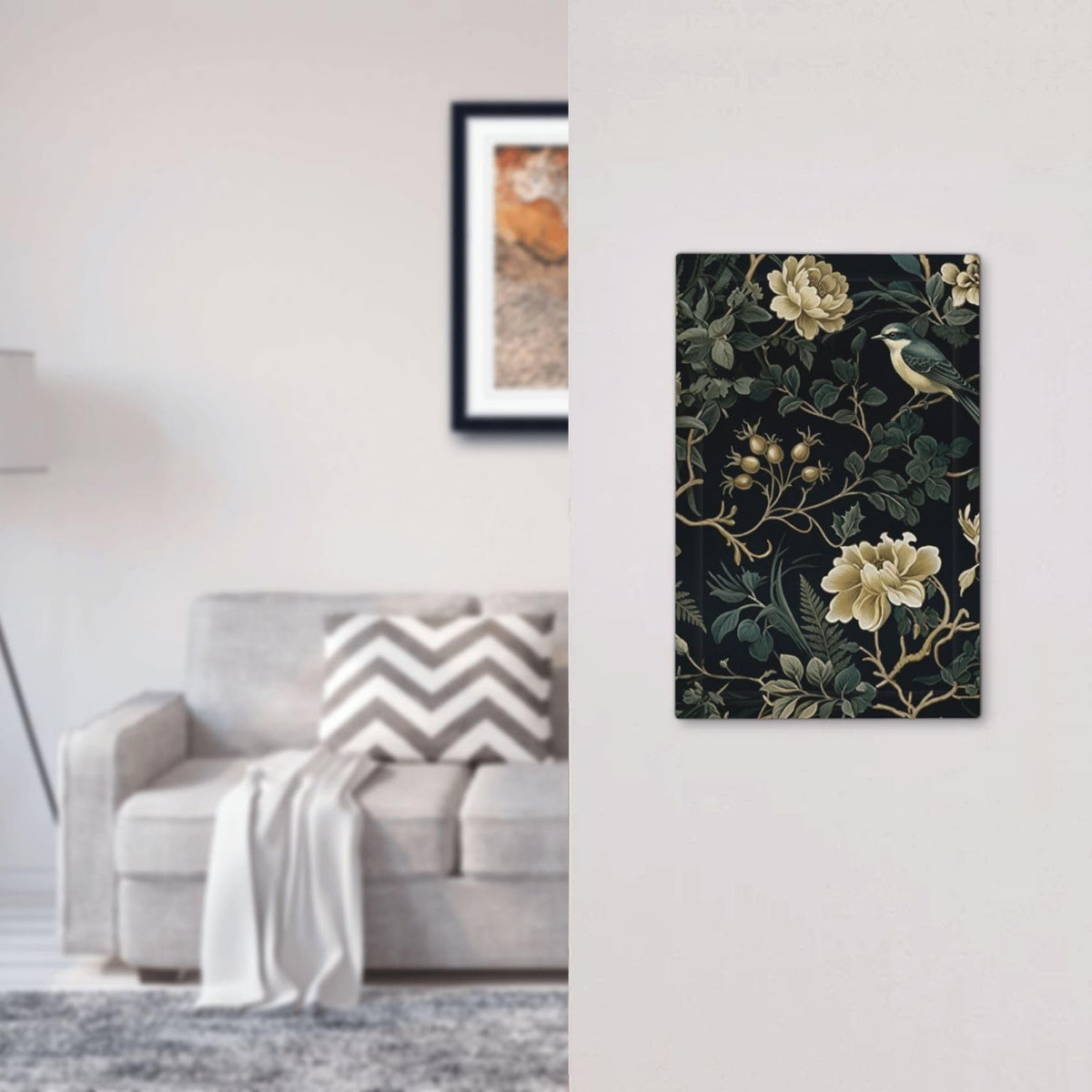 Decorative Boho Floral Leaves Bird 1 (Spring Black Boho Floral Leaf / 1-Gang Blank)