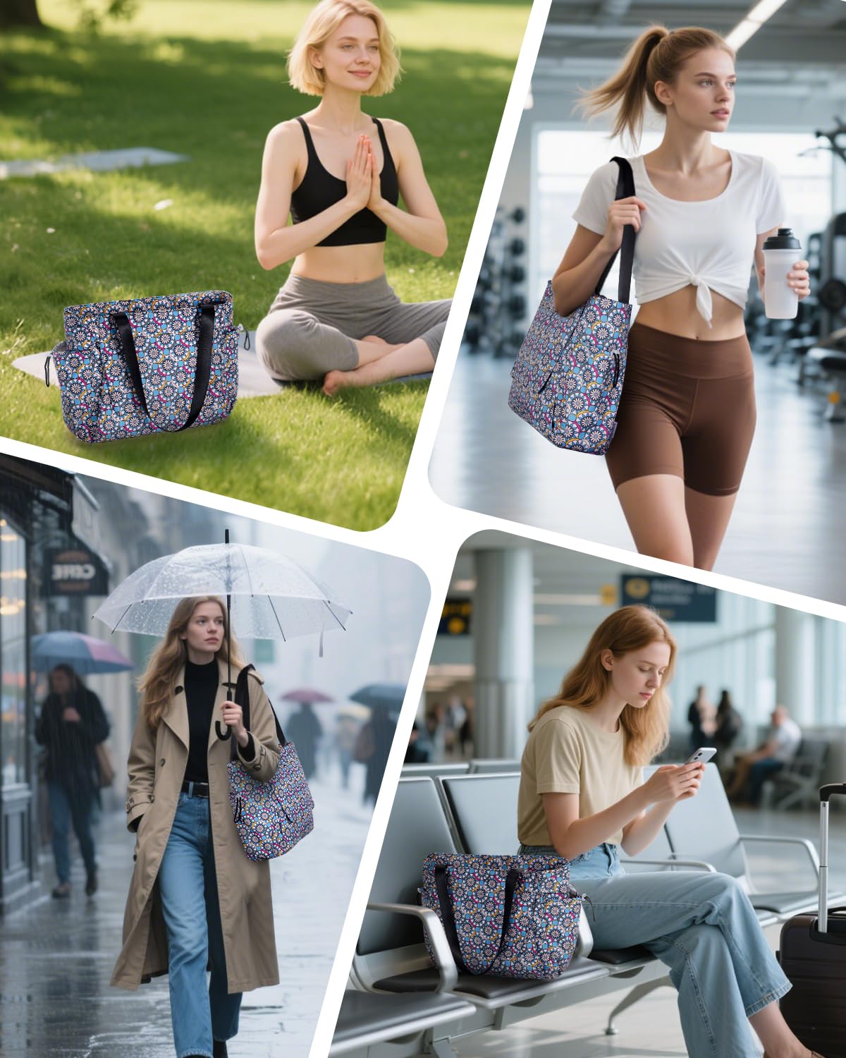 Yoga Mat Bag Waterproof Tote Gym Bag Mat Carrier W (Lake Blue Mandala)