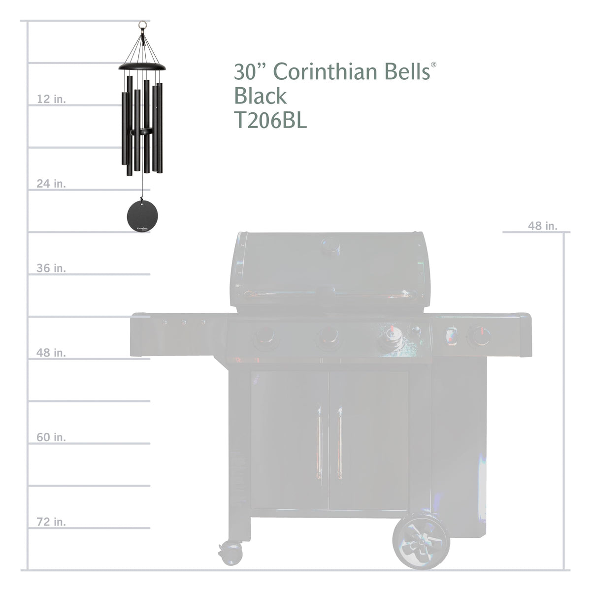 30 Inch Black Wind Chimes for Outside (Black)