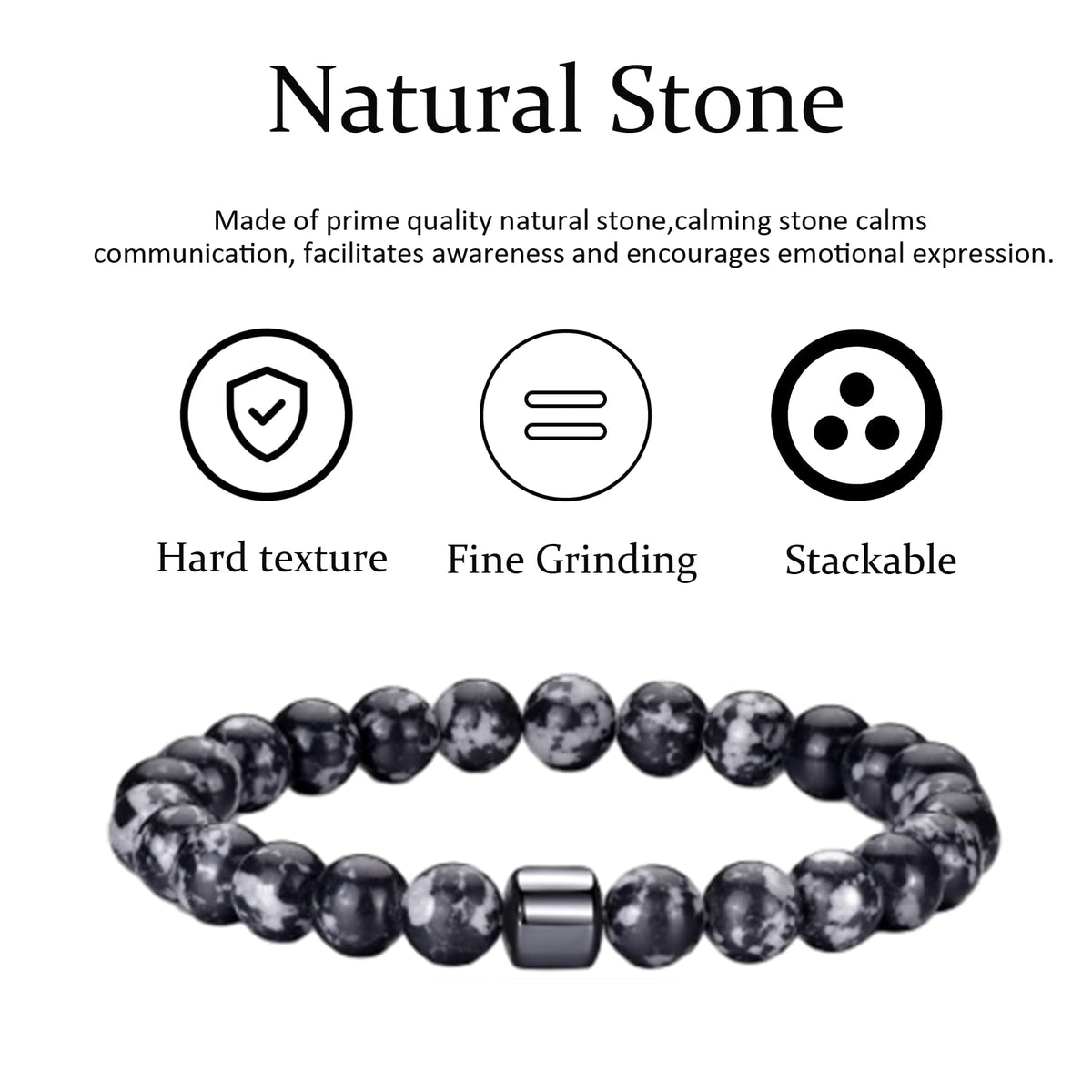 Mens Bracelets 8MM Natural Stone Beads Bracelet Set Stretch Adjustable Beaded Bracelets for Men (2,gray,lava rock bracelet)