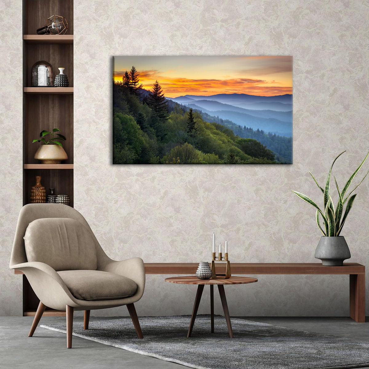Large Nature Wall Art Great Smoky Mountains Canvas Pictures for Bedroom National Park Foggy Forest Wood Framed Painting Sunrise Photo Artwork Misty Landscape Living Room Dinner Home Decorations 32x48 (48"L x 32"W / Great Smoky Mountain)