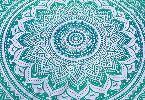 Round Tapestry with Tassel Wall Hanging Ombre Hippie Mandala Bohemian Hippy Intricate Indian Tapestries Tablecloth 70 Inches (10.5"L x 6.1"W / Green)