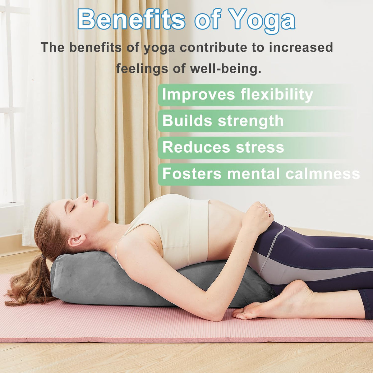 Rectangular Yoga Bolster Pillow for Restorative Yoga (Gray)