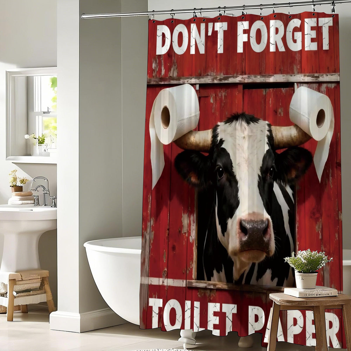 Cute Cow Shower Curtain Rustic Red Wooden Barn Door Bathroom Set 60x72 Inch (60"W x 72"L (Pack of 1) / Funny Cow1)