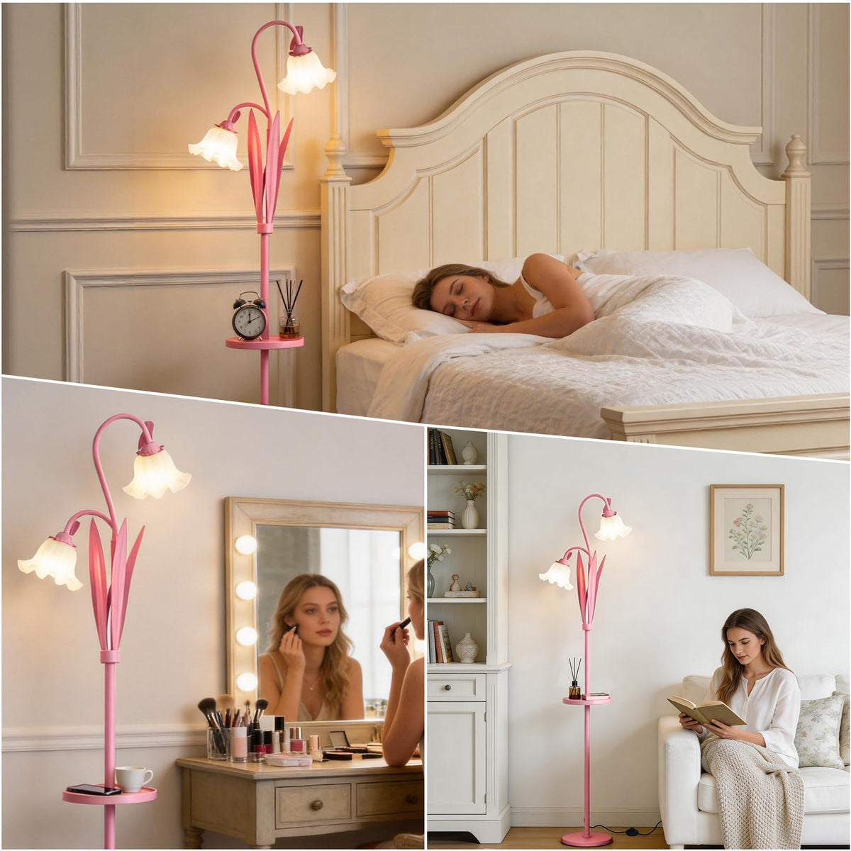 Pink Flower Floor Lamp with Table (Peach Pink)