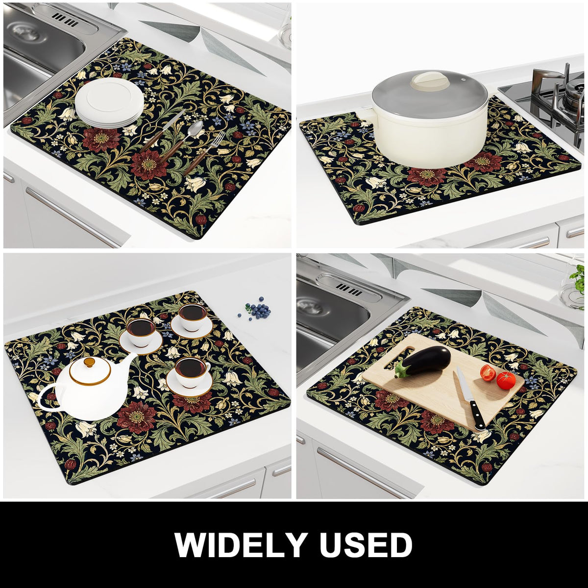 Dish Drying Mat for Kitchen Counter (Vintage Garden Floral / 16" x 18")