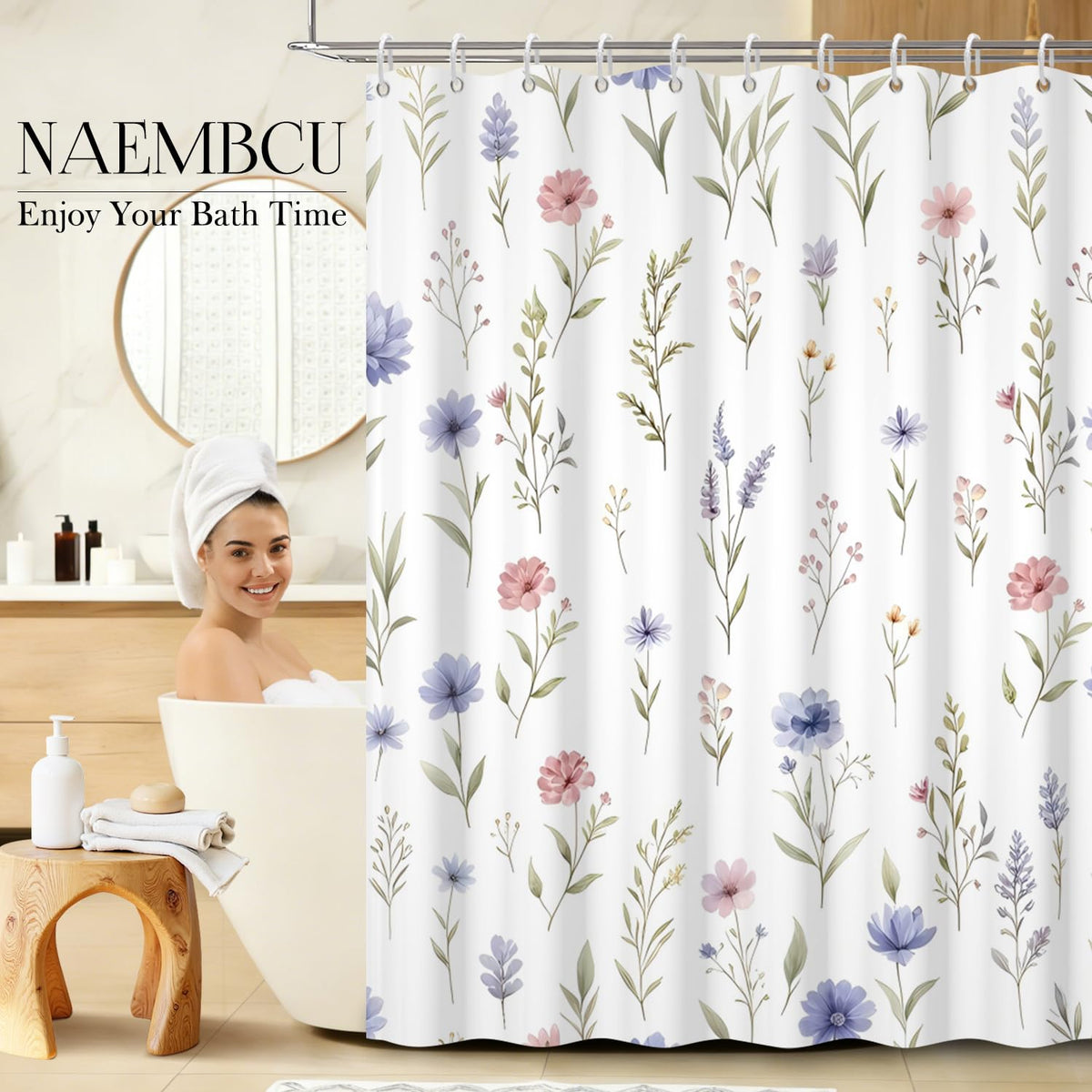 Watercolor Floral Shower Curtain 71x74 Inch (Floral-c)