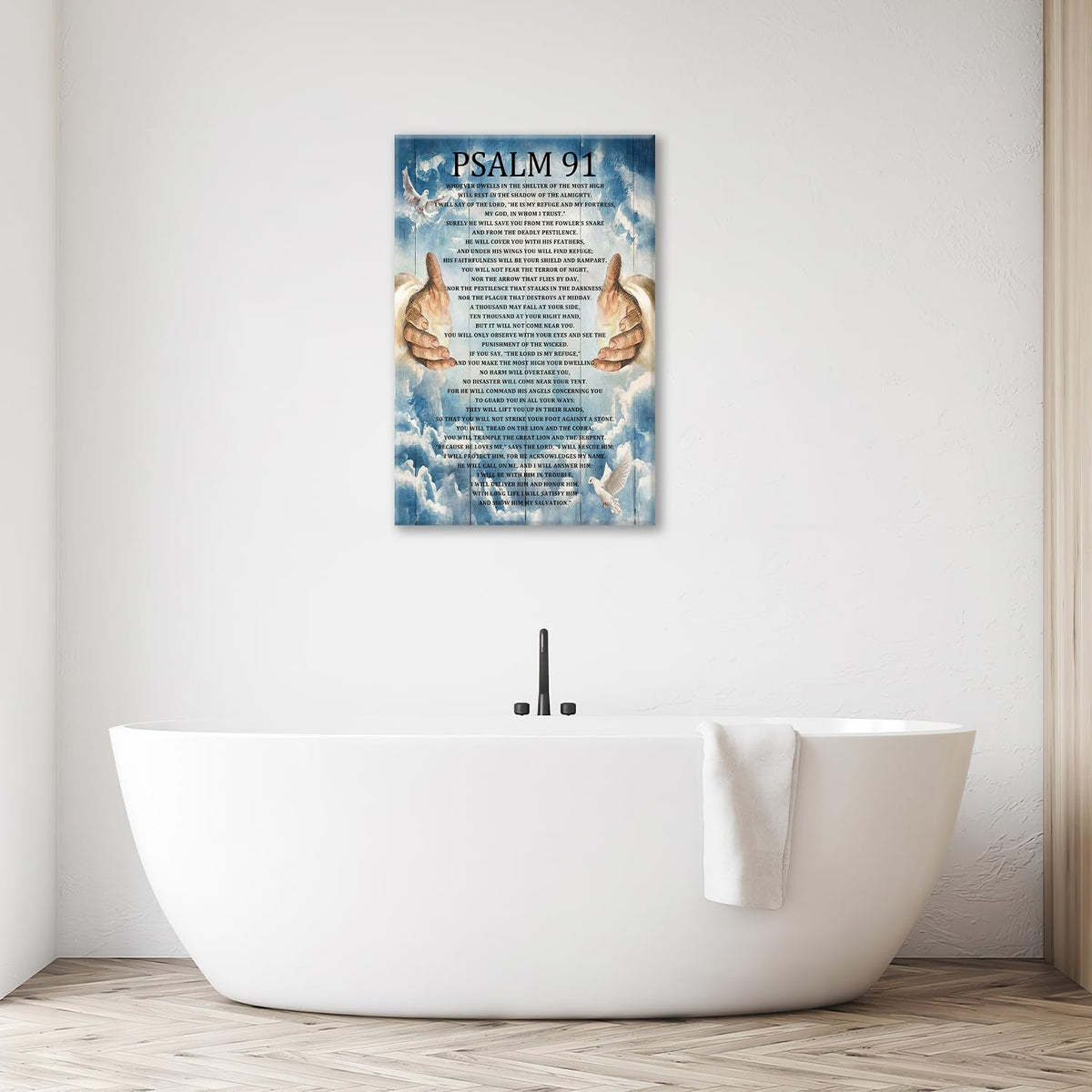 Psalm 91 Wall Art Psalms 91 Bible Verse Pictures Wall Decor Christian Canvas Prints Religious Scripture Decorations Painting Artwork Office Home Decor For Church Bathroom Bedroom 24L X 16W (Psalm 91 / 24L" x 16W")