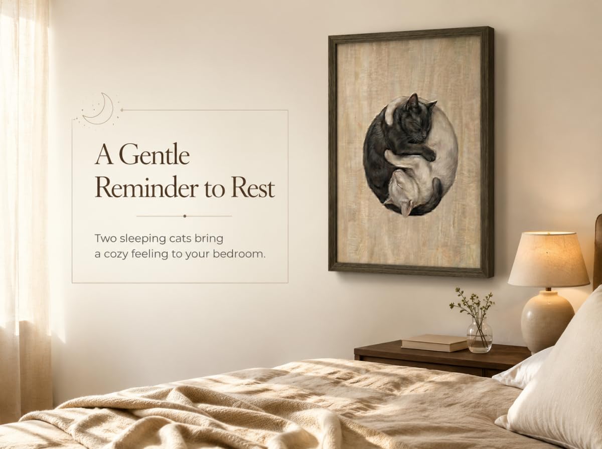 Yin Yang Framed Wall Art (Black White Cats / 10"L x 8"W)