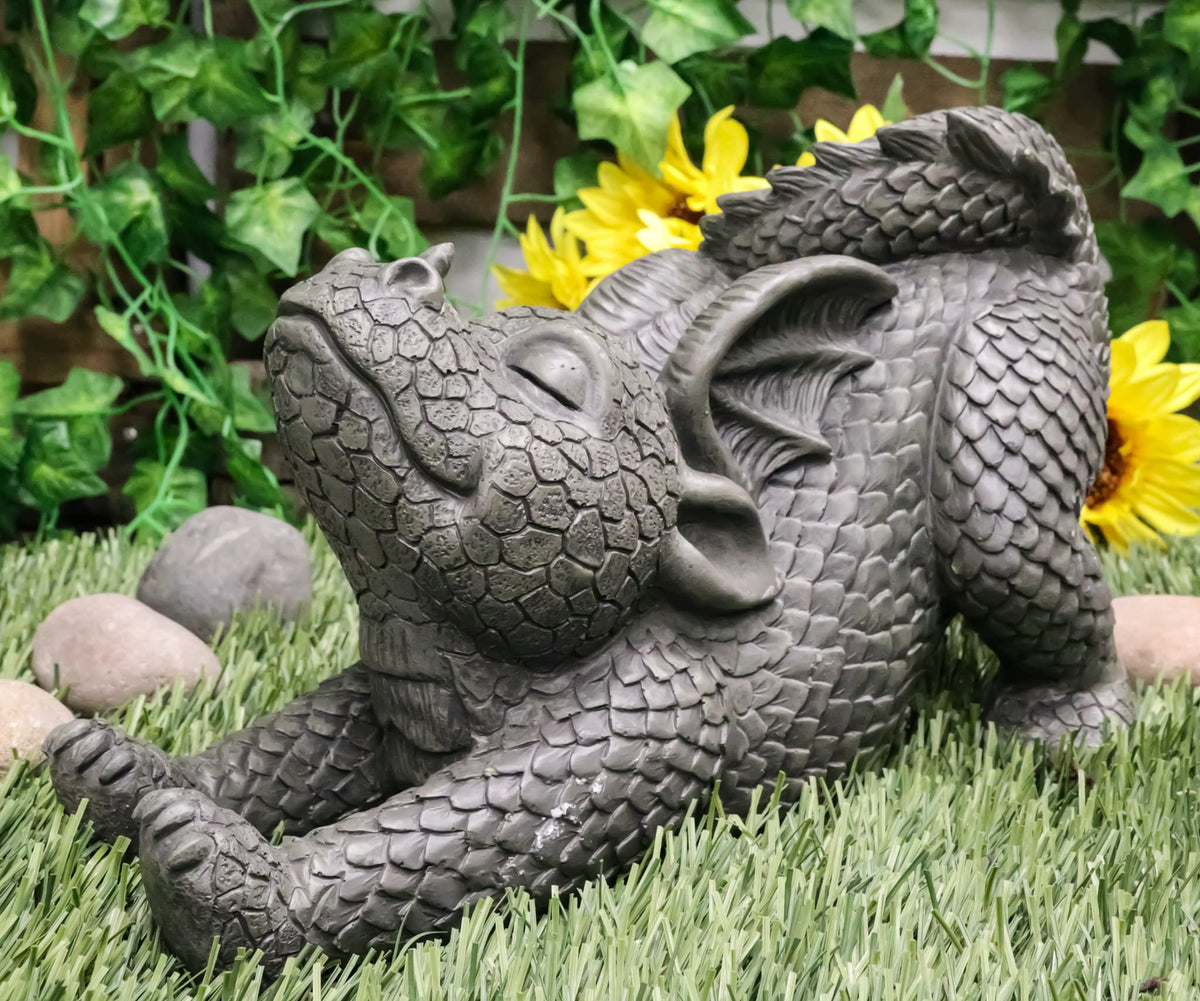 Ebros Garden Dragon Morning Greeting Stretch Statue 11.75" Long Cute Baby Dragonling Wyrmling Faux Stone Resin Finish Figurine Fantasy Dragons Home Decor (Morning Stretch)