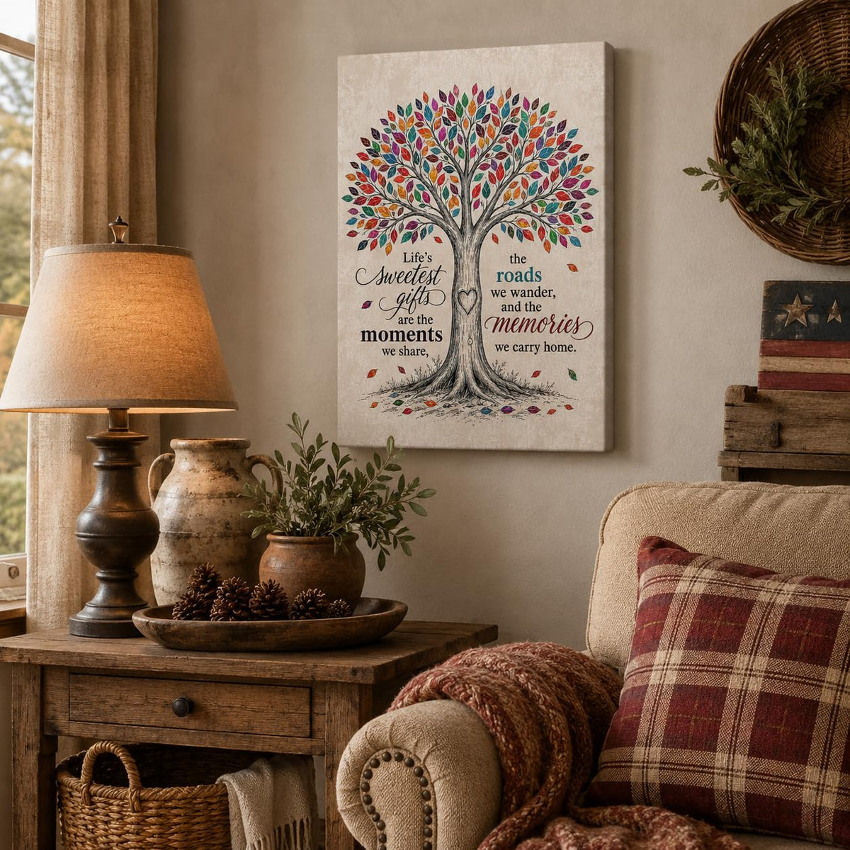 Life Journey Canvas Wall Art Framed Colorful Tree Inspirational 16x24 Inch (Tree Family Quote / 24"L x 16"W)