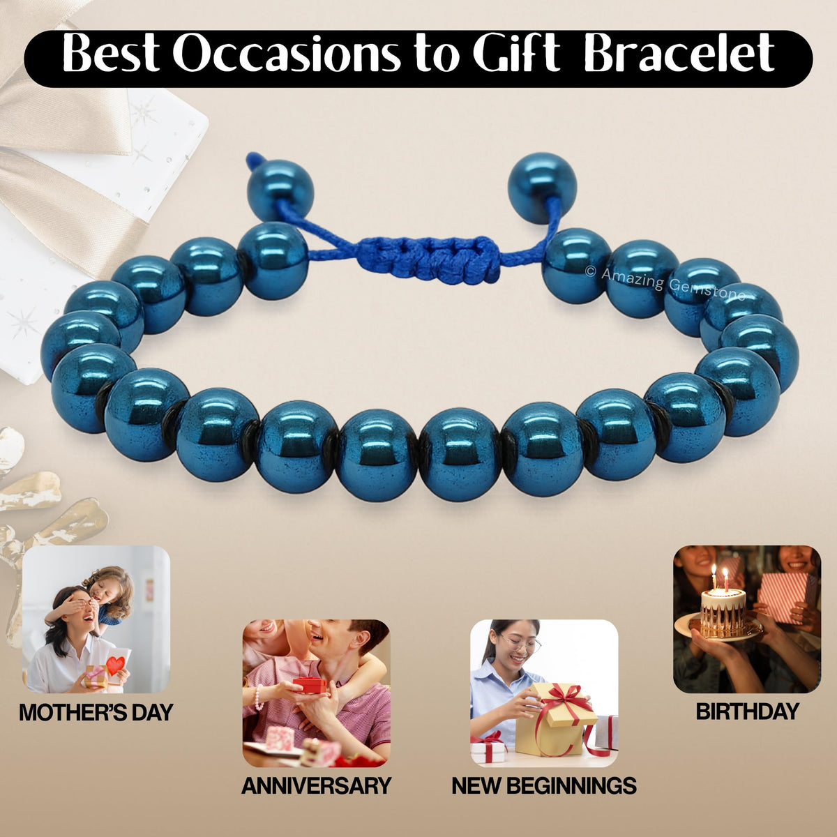Blue Hematite Bracelet for Women Men's Gifts (Blue Hematite)