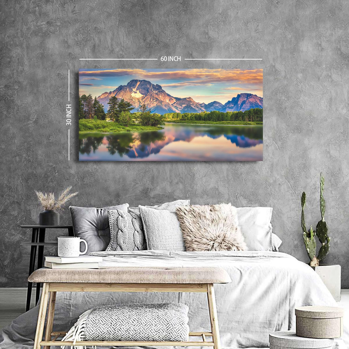 Grand Teton National Park Wall Art Mountain Lake Scenic Panoramic Canvas Wall Decor for Living Room Sunrise Nature Prints Bedroom Vintage Forest Landscape Posters Artwork Office Home Decoration 30x60" (57.8"L x 30"W / Wyoming Mountain)