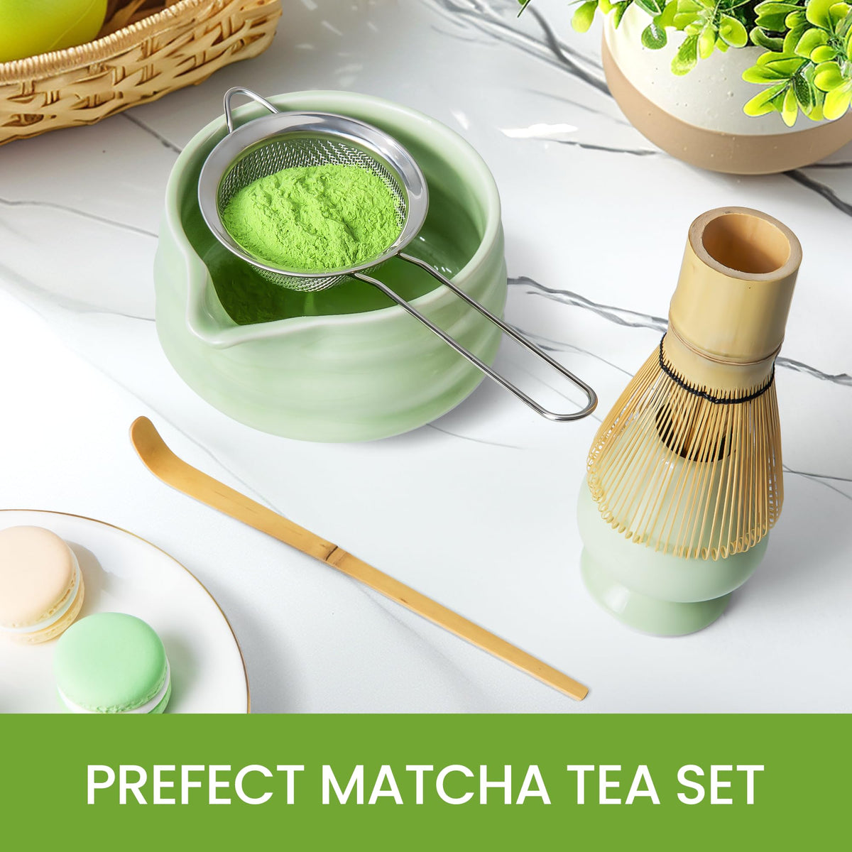 Matcha Whisk Set and Bowl (Green)
