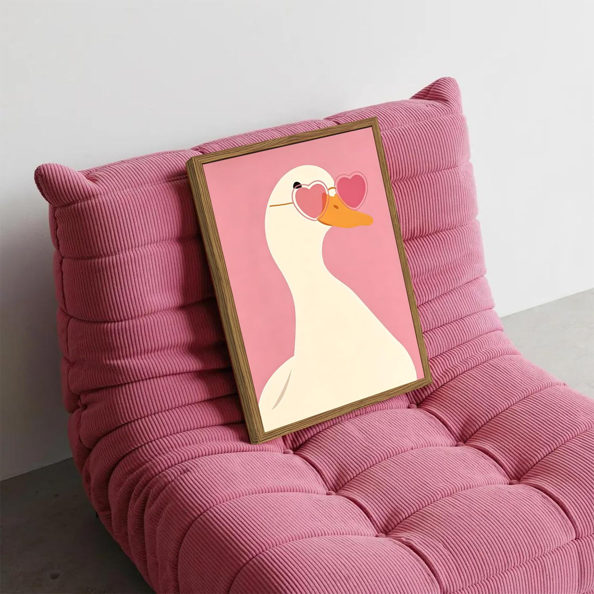 Cute Goose Wall Art Pink Heart Sunglasses Duck Wall Decor Picture Preppy Coquette Animal Canvas Painting Print for Living Dorm Room Bedroom Bathroom 12x16 inch Wood Framed (Animal-I / 16"L x 12"W)