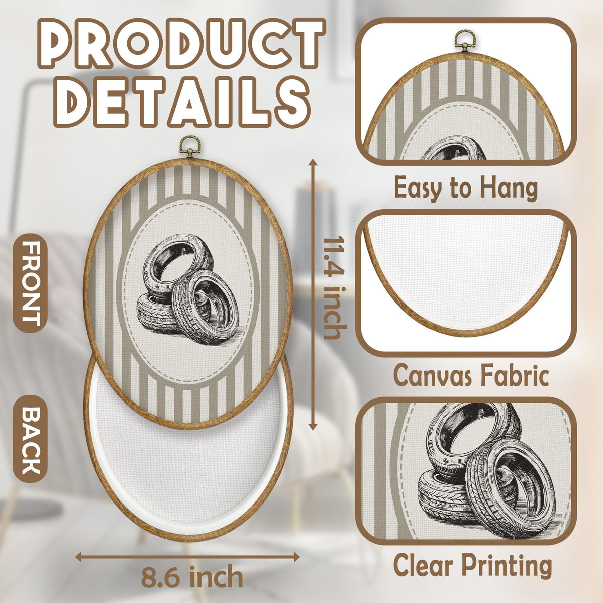 Vintage Car Nursery Oval Wall Art Decor Products (Colour23)