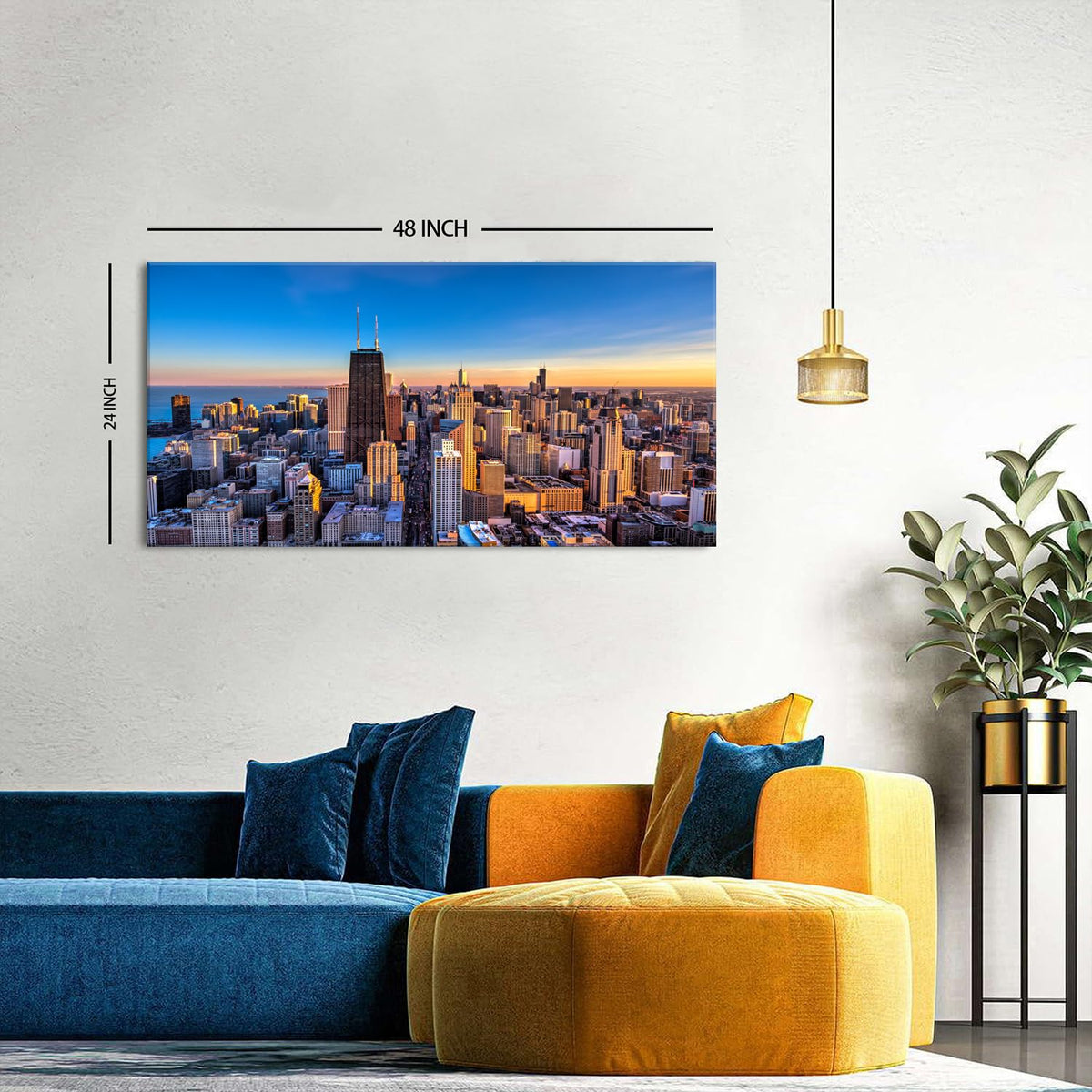 Chicago Skyline Wall Art Chicago City Wall Decor Night Cityscape Canvas Prints Pictures City Skyscraper Painting Poster Modern Artwork for Kitchen Bedroom Living Room Home Decoration 24x48” (48"L x 24"W / Chicago)