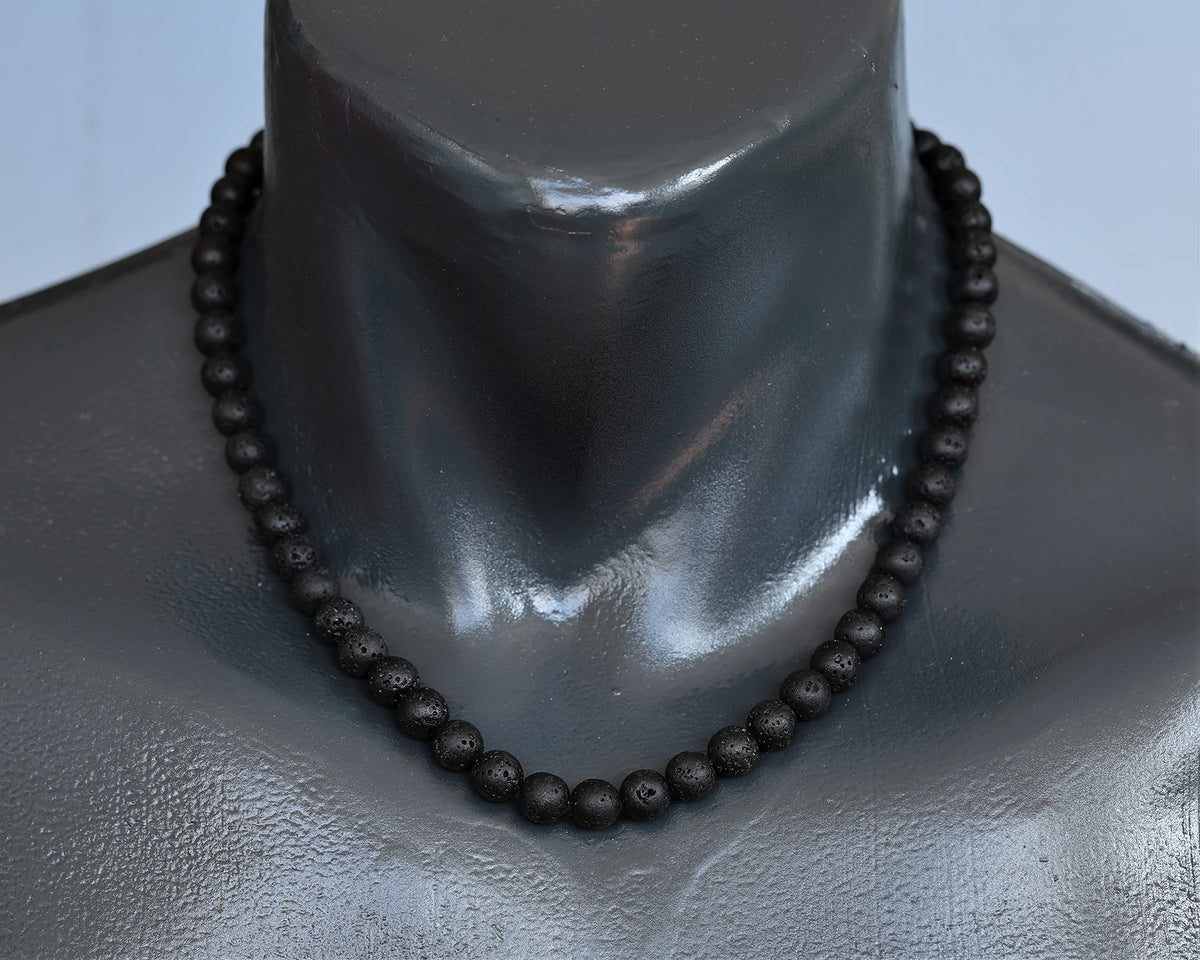 Natural Lava Stone Beaded Choker Necklace (Lava Stone / 14 Inches)