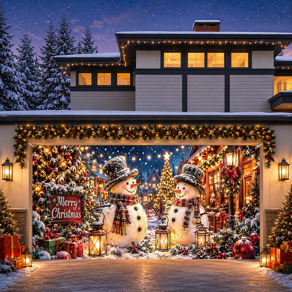 Christmas Snowman Garage Door Cover Banner Winter Wonderland Backdrop (Snowman)
