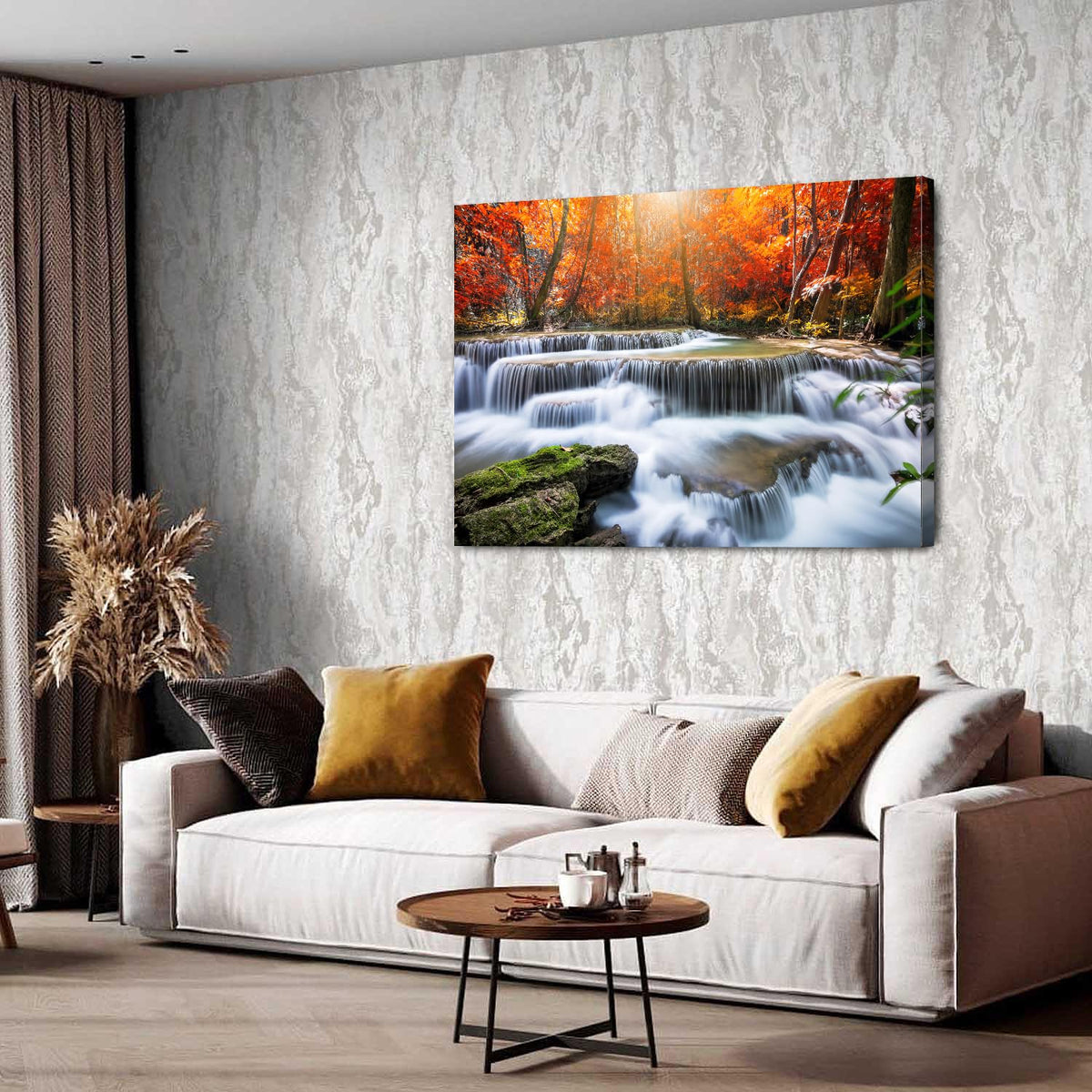 Nature Sunset Landscape Large Wall Art Living Room National Park Forest Picture Wall Decor Waterfall Scene Poster Prints Retro Maple Trees Photography Artwork for Living Room Kitchen Decoration 32x48 (48"L x 32"W / Waterfall Fall)