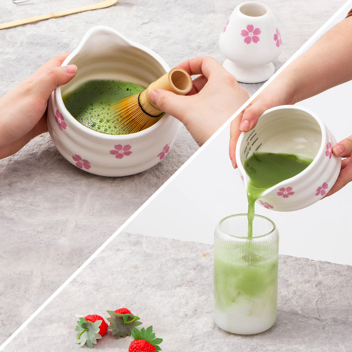 5pcs Matcha Set with Bamboo Whisk (sakura)