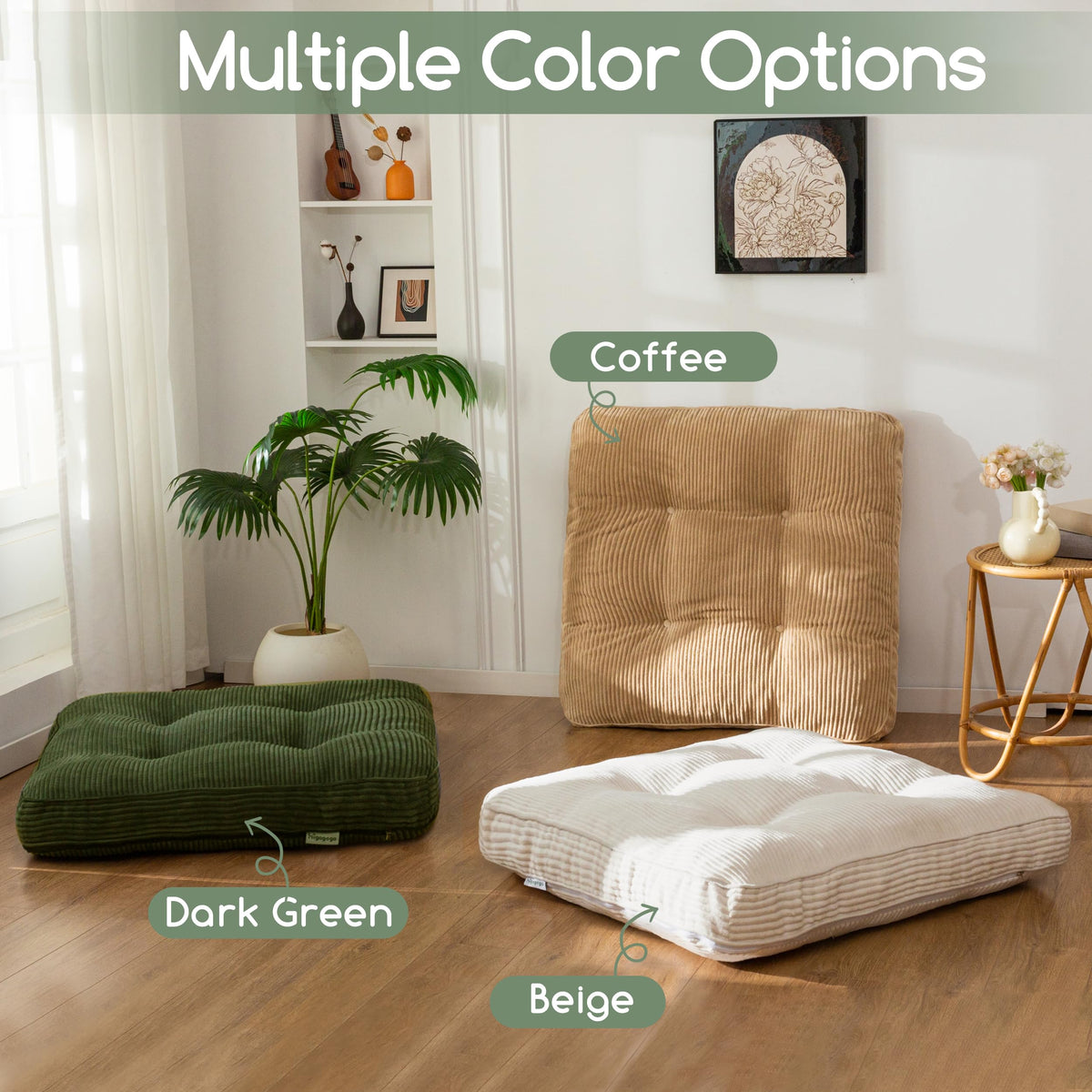 35" Floor Pillow Cushion for Adults (Dark Green / 4" Thick Square)