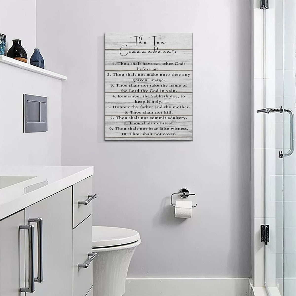 Ten Commandments Wall Decor 10 Commandments Wall Art Bible Verse Canvas Painting Christian Scriptures Pictures Prints Modern Framed Artwork Home Decoration for Living Room Bedroom Bathroom 16"x24" (White / 20"L x 16"W)