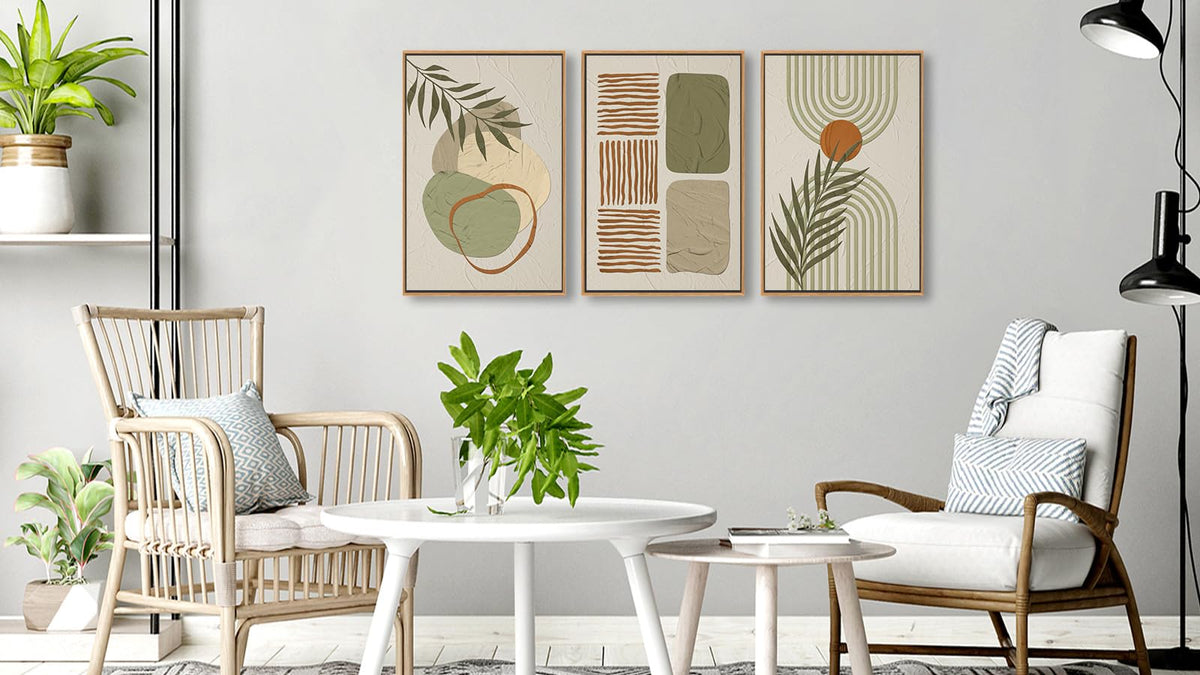 Mid Century Framed Wall Art (Earth Tone Abstract Boho / 28"L x 20"W)
