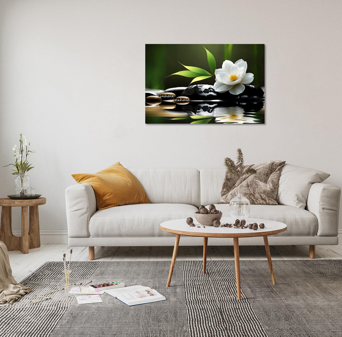 Lotus Flower Wall Art Zen Canvas Inhale Exhale Poster Black Spas Nature Prints Pictures for Meditation Wall Decor Framed Artwork Ready to Hang (20"L x 30"W / mindset lotus 05)